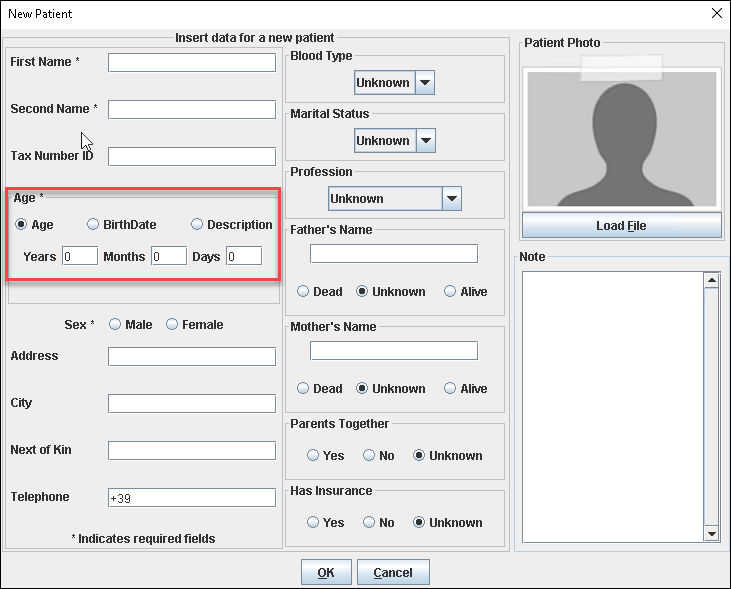 new patient birthdate selection