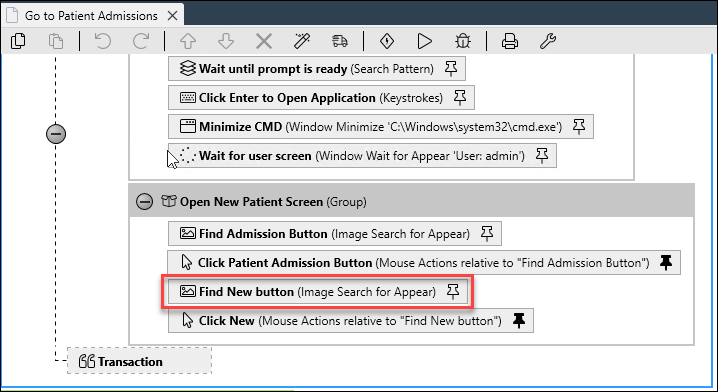 open find new action